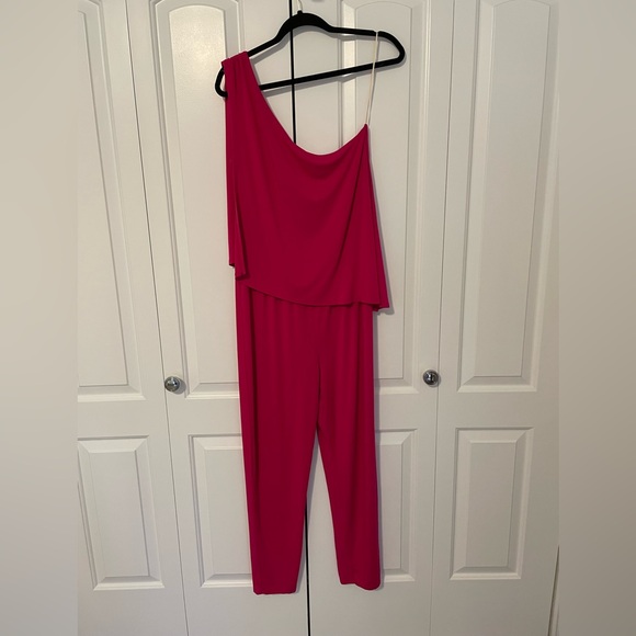 Trina Turk  Pink Estell Draped One-Shoulder Jumpsuit Size Medium - Picture 3 of 8